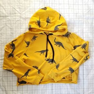 Mustard Yellow Dinosaur Cropped Hoodie